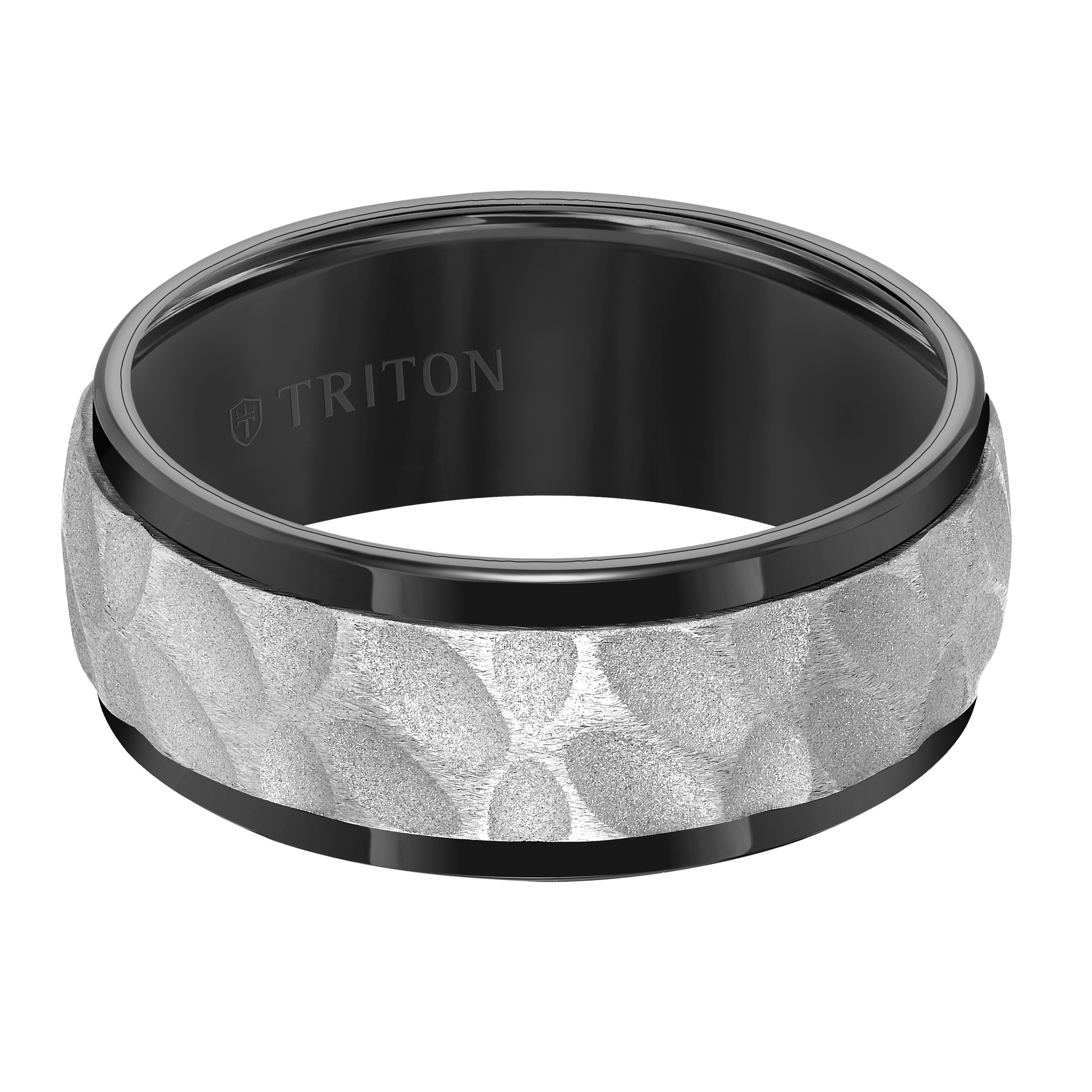 Triton Black Tungsten /Grey Center Engraved Band - Sz 10